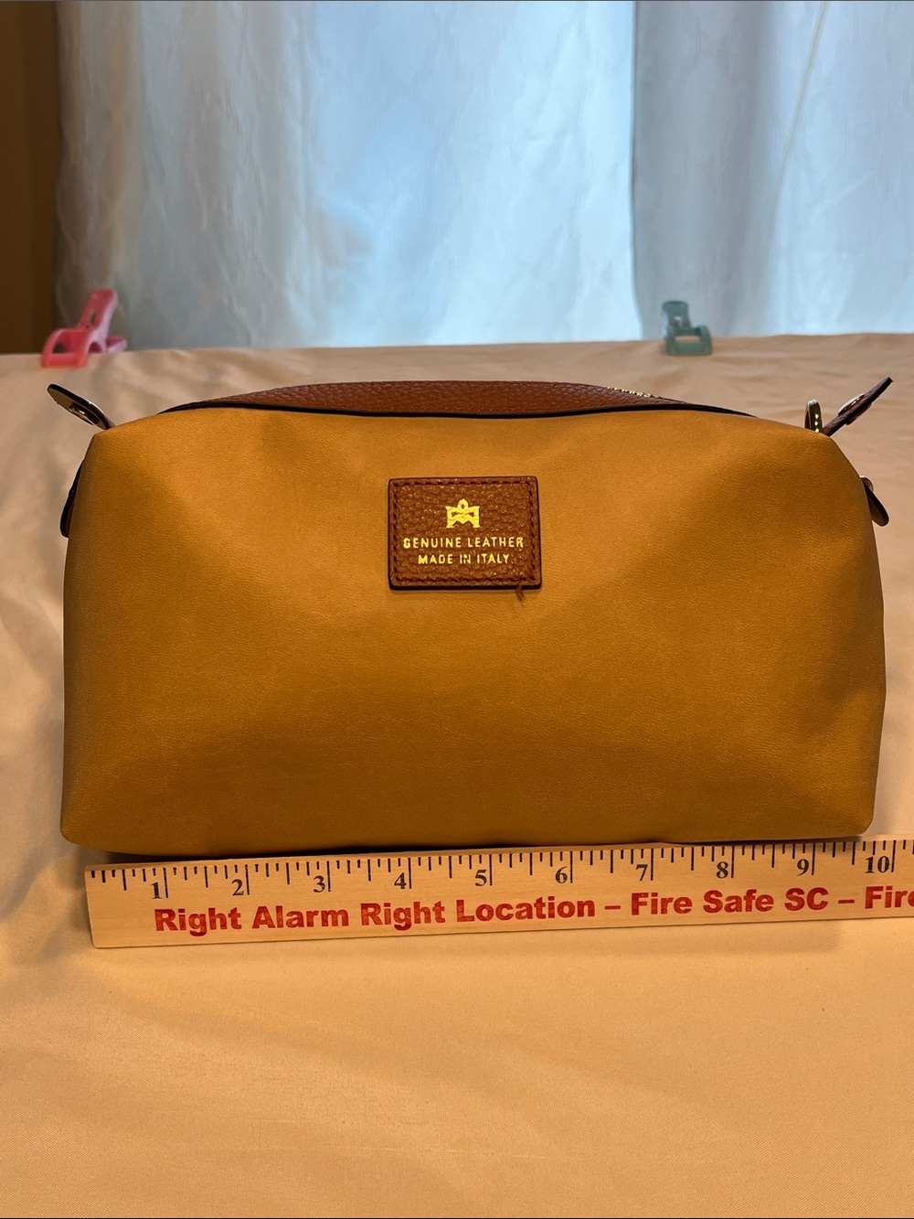 Cuoieria Fiorentina Genuine Leather Cosmetic Bag Made In Italy Brown Zip Pouch